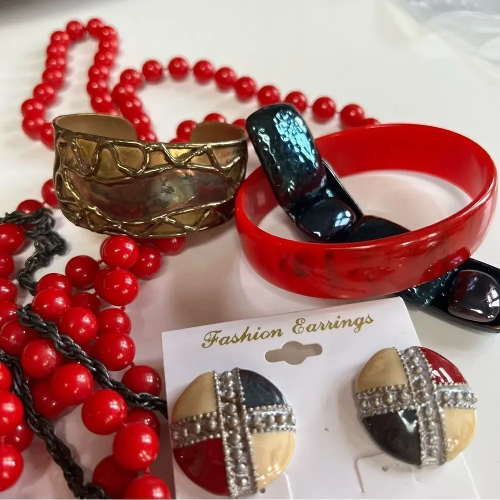 Six Piece Vintage Mixed Era Necklace, Earrings and Bracelet Costume Jewelry Lot